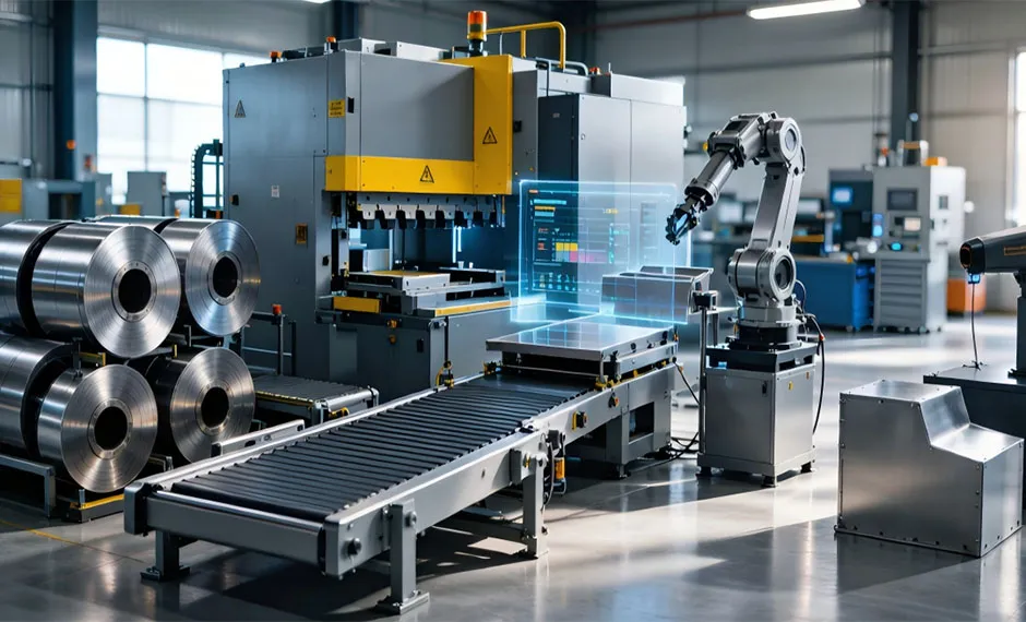 What are the components of an automated sheet metal production line?